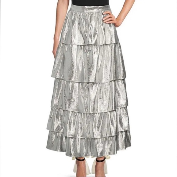 Glamorous Metallic Tiered Maxi Skirt